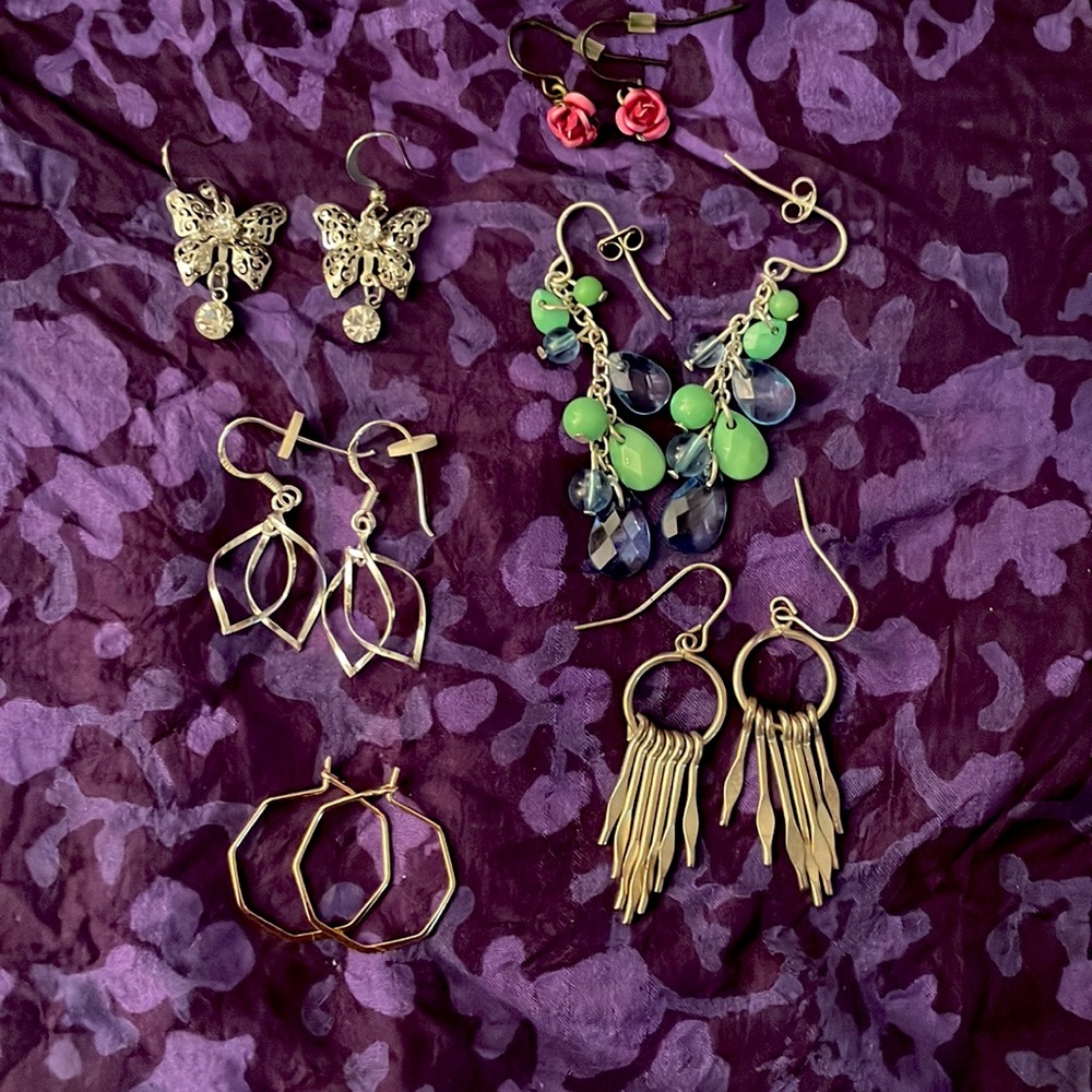 90s Style Earrings: Butterflies, Roses, Rose Gold Hoops